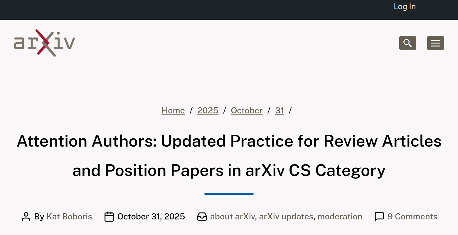 arXiv — politique sur les synthèses et articles de position